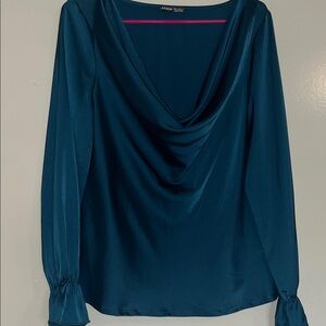 Worthington Teal Cowl-Neck Satin Blouse